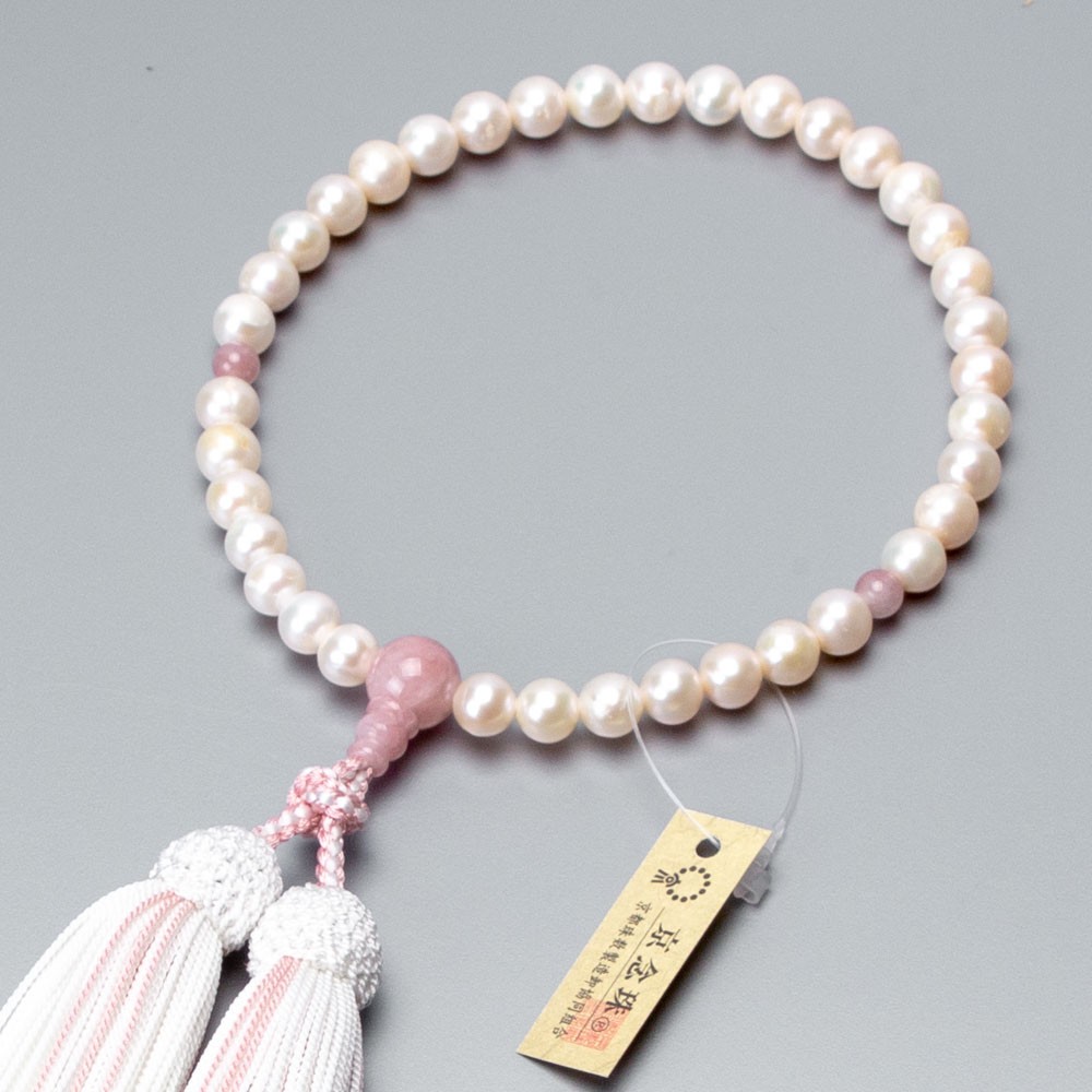 数珠 女性用 淡水真珠7mm ストロベリークォーツ 上 正絹蛍房 京念珠の