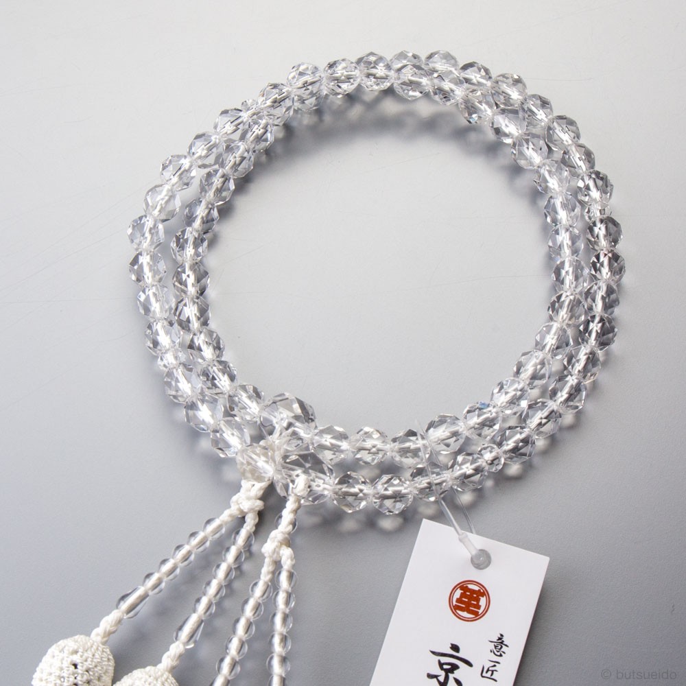 数珠 女性用 二連 本水晶8mm 切子カット 正絹房 : n141606 : 仏壇