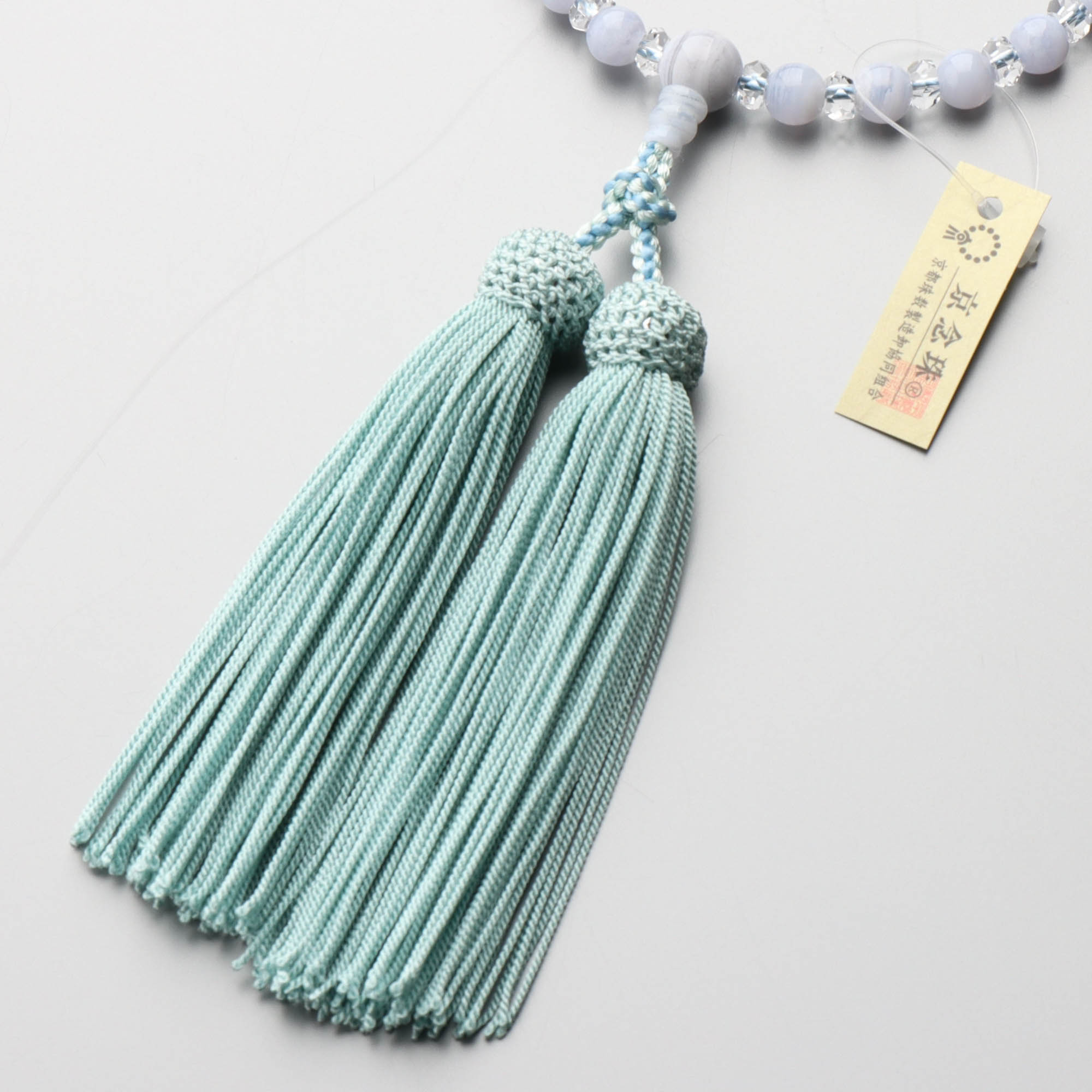 ブルーレースお念珠 数珠 女性用 ブルーレース瑪瑙 7mm 水晶平切子コンビ 上 正絹房 (青