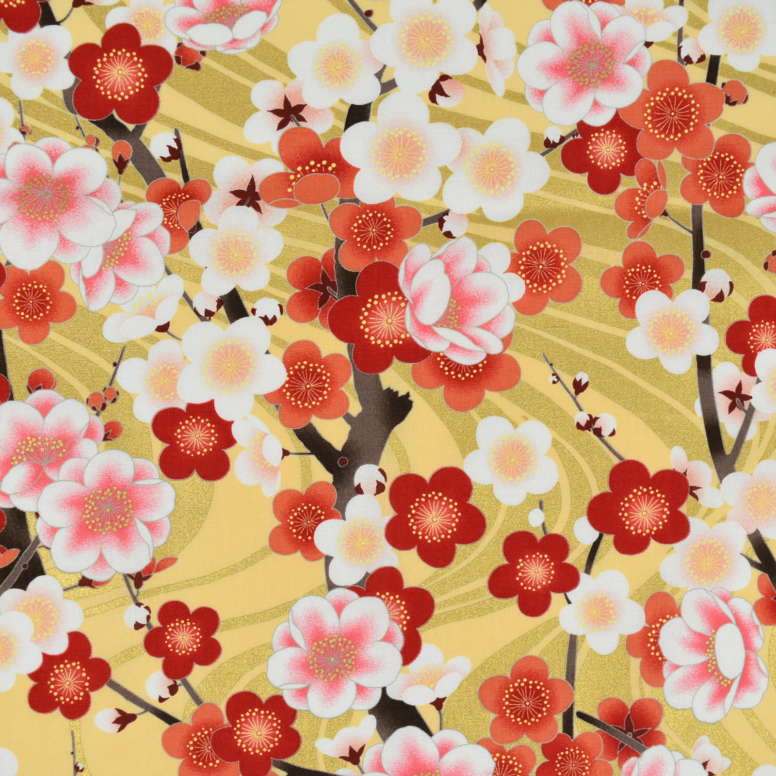 生地 和柄生地(約114cm巾x2mカット済) 布 和柄 梅の花 金彩