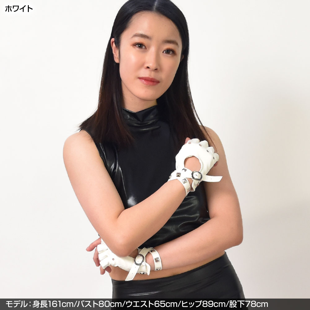 スタッズ＆ベルト付き フィンガーレスグローブ 合皮 オープン
