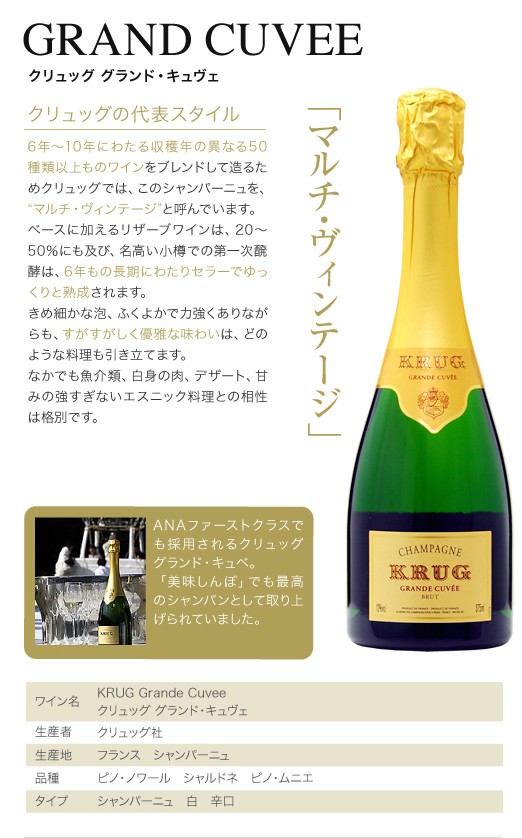 KRUG（クリュッグ）グランキュヴェ ハーフボトル 12% 375ml