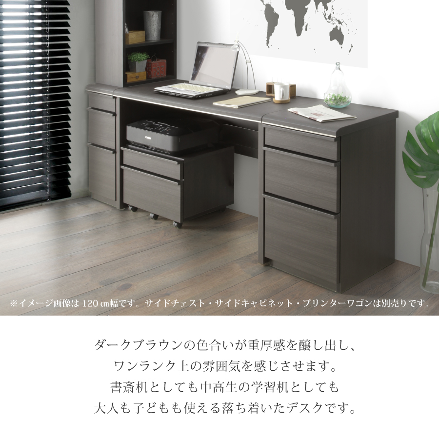 【レビューでクーポン進呈】デスク モデルノ 120 ダークブラウン 幅120cm 奥行き50cm ワークデスク 書斎机 2口コンセント リモートワーク 木目 モデルノシリーズ_2