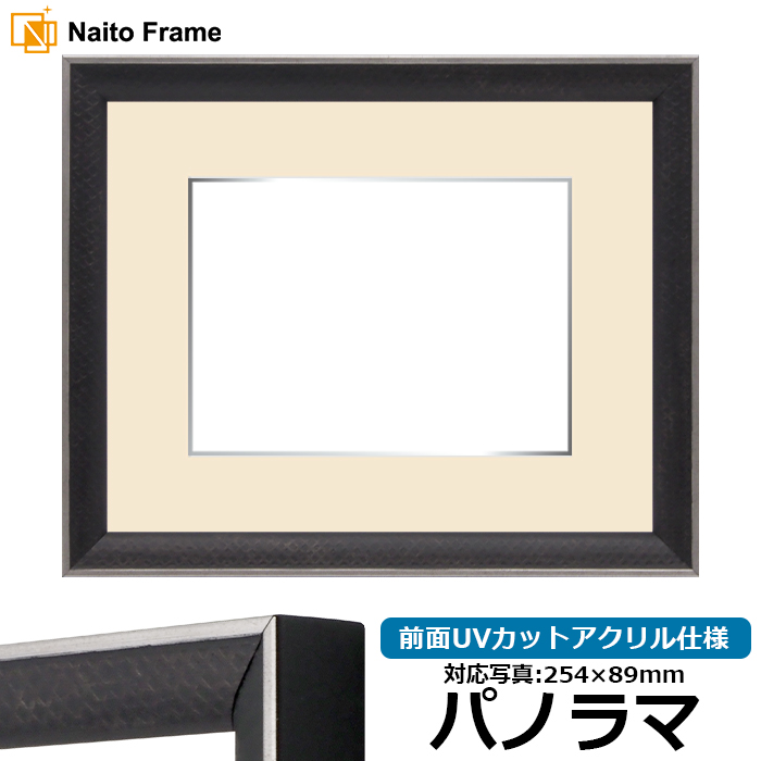 写真用額縁 エッフェル黒/銀(B-267976) パノラマ(254×89mm) 前面UVカットアクリル仕様 マット付き(銀色細縁付き) ラーソン・ジュール