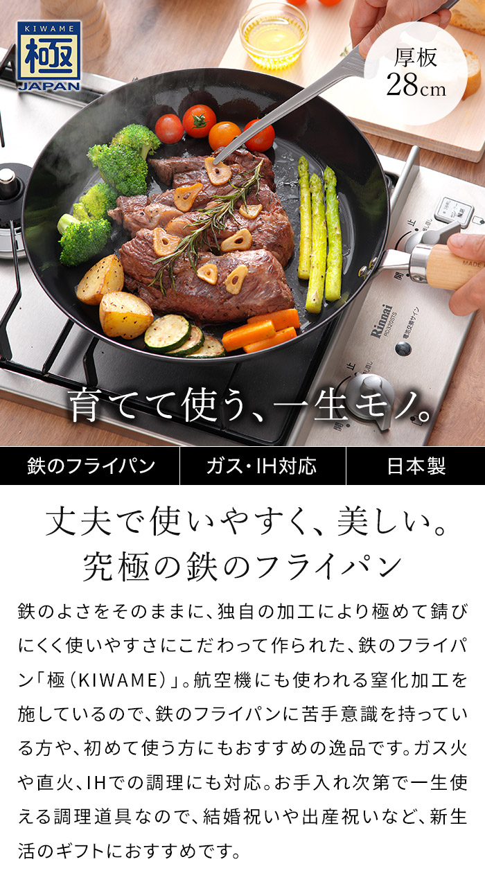 極JAPAN 鉄 フライパン リバーライト 極 JAPAN 厚板 28cm ガス火