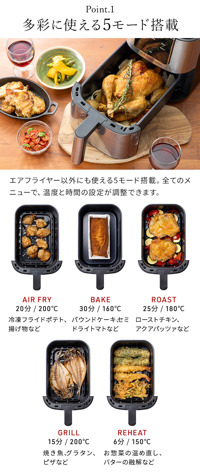 Russell Hobbs ラッセルホブス エアフライオーブン 1420JP ノンフライヤー 3L 大容量 エアーオーブン エアフライ オーブン 関連画像4
