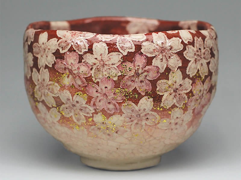 吉村楽入 2018年初春作品 「紅桜尽し」 茶碗 : 心斎橋花房ヤフー店