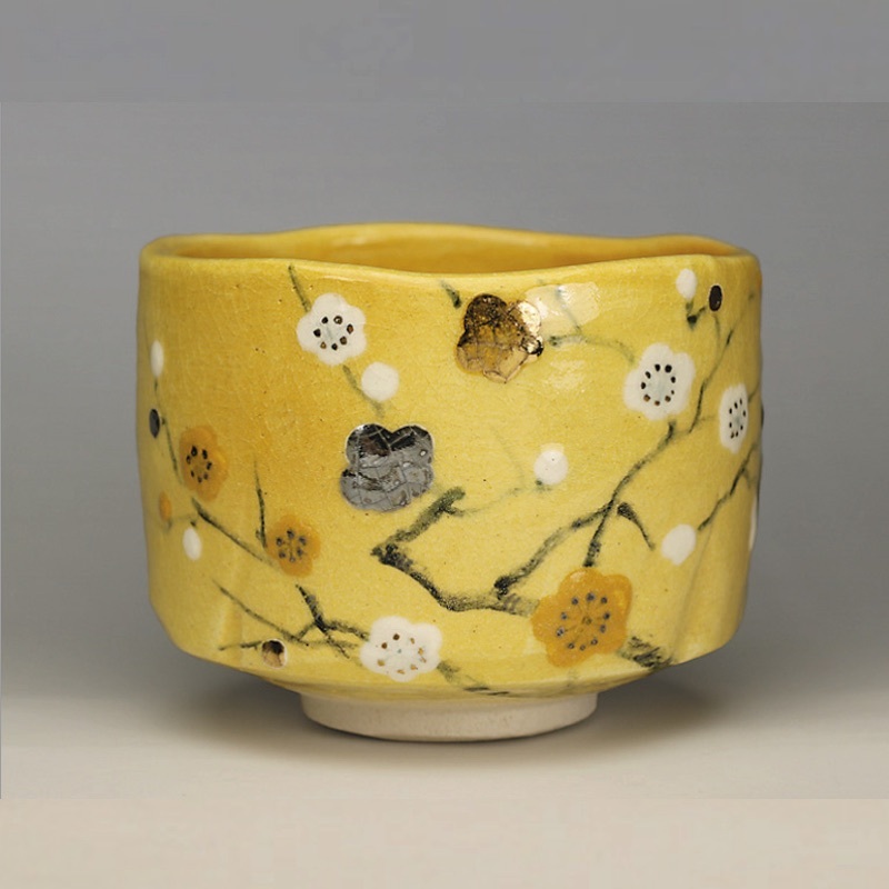 吉村楽入 2022年初春作品 金銀彩 梅の絵 茶碗 : 心斎橋花房ヤフー店