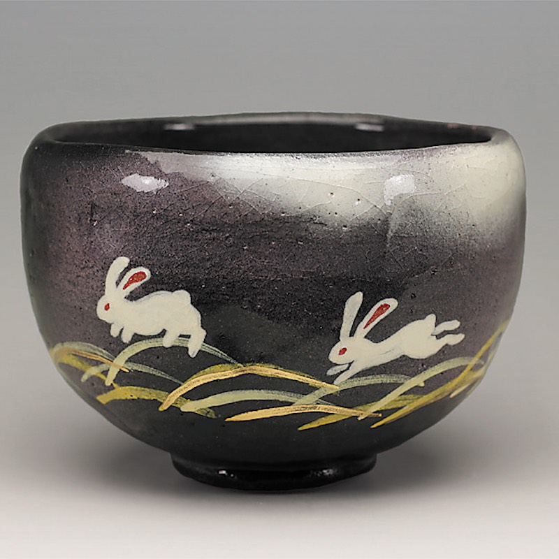 吉村楽入 2023年初春作品 月うさぎの絵 茶碗 : 心斎橋花房ヤフー店