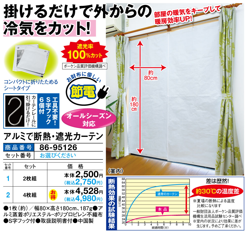 アルミで断熱・遮光カーテン 4枚組 |  | 01