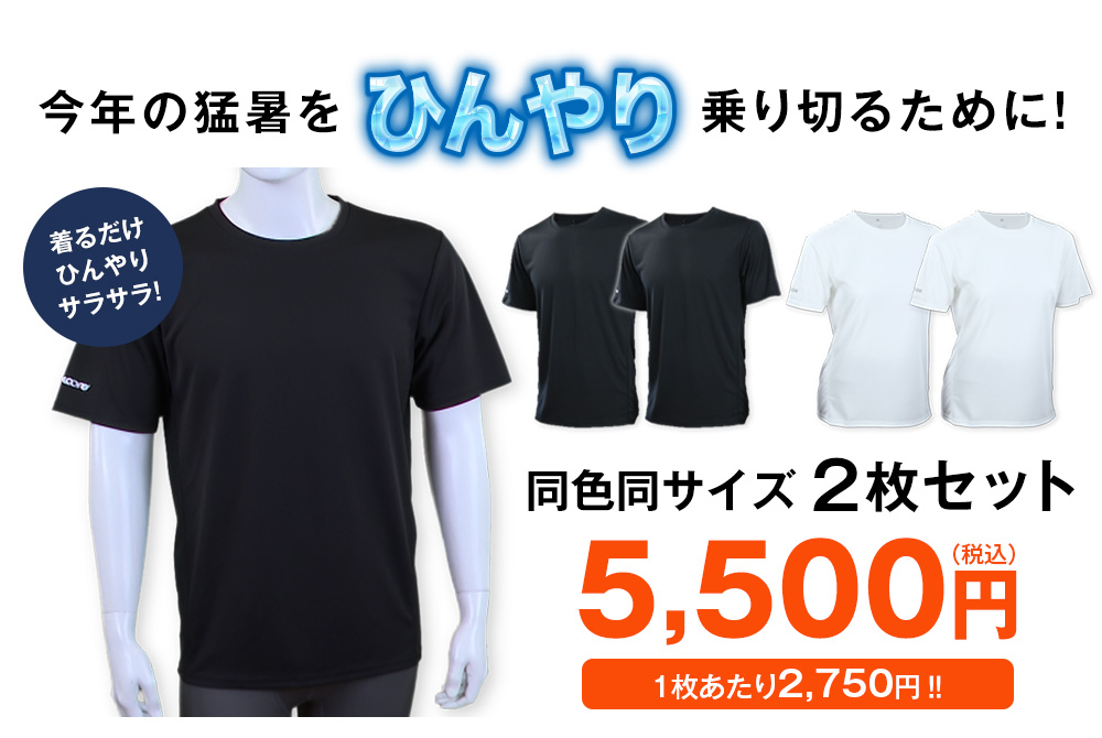 クールコアTシャツ 涼感メッシュ2枚組＜ブラック ホワイト M L