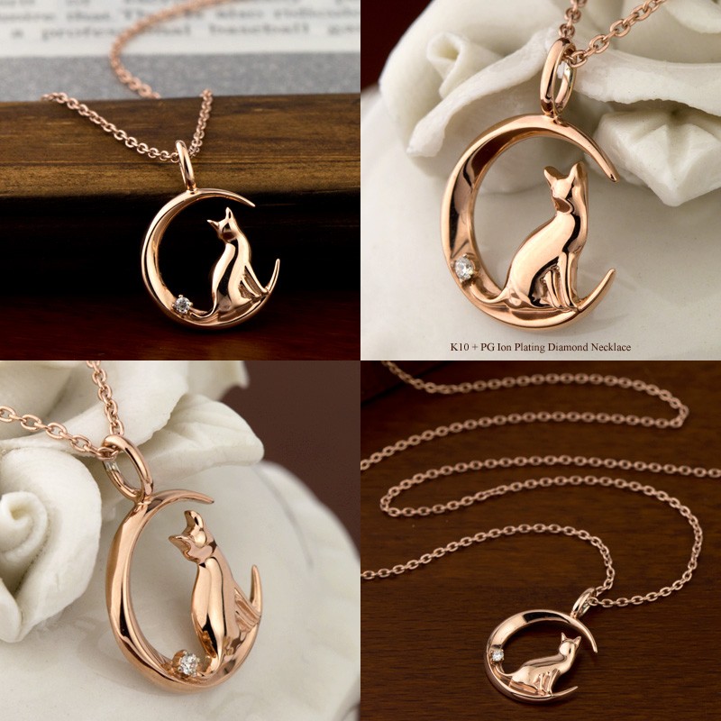 Red string 猫 月モチーフ ダイヤモンド ネックレス K10 / TITAN
