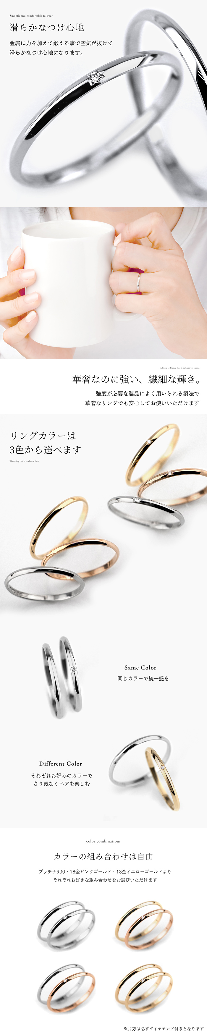 素材が選べる 貴金属 K18 YG Pt900 PG ピンクゴールド 指輪 結婚指輪 サプライズプレゼント クリスマス リング ペアリング 結婚指輪 結納 ギフト 細身