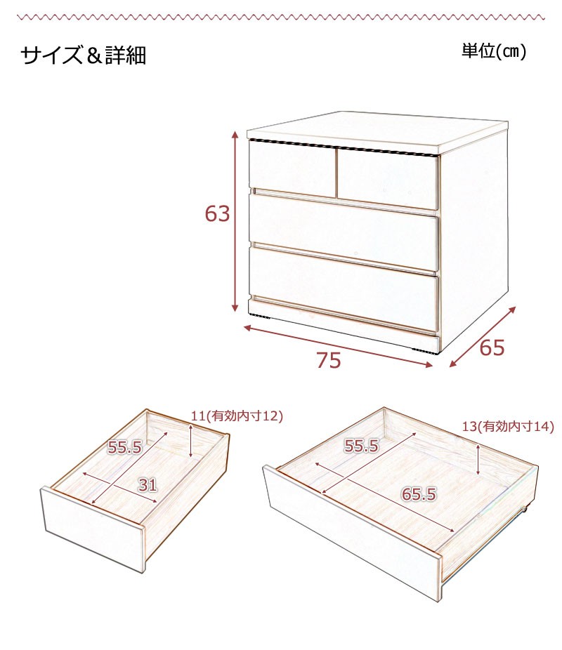 押入れたんす 幅75cm 奥行65cm 3段 ホワイト 箪笥 タンス 押入 収納 チェスト 衣類 :nasasa-0024:いーいんてりあ 通販  