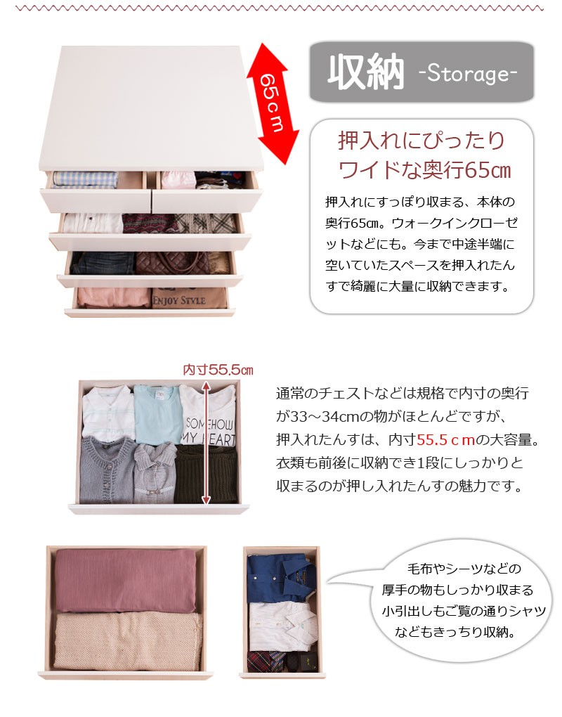 押入れたんす 幅75cm 奥行65cm 4段 ホワイト 箪笥 タンス 押入 収納