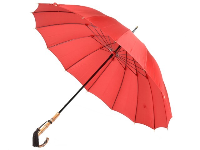 傘 レディース 16本骨 長傘 前原光榮商店 カーボン 無地 寒竹手元 雨傘 TRAD-16-Carbon レッド