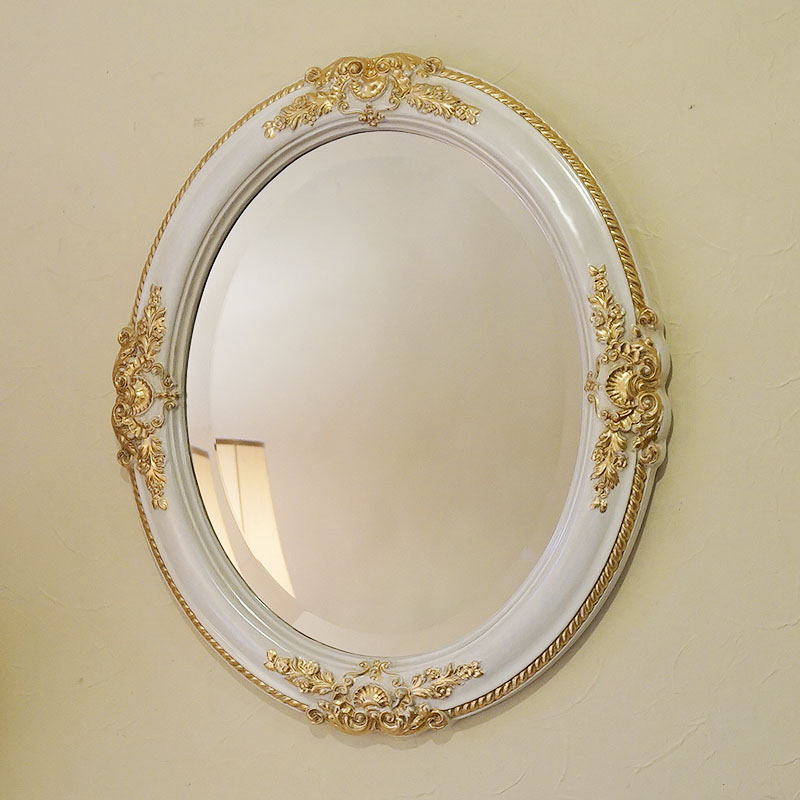 鏡 壁掛け イタリア製 壁掛け鏡 オーバルミラー ホワイト＆ゴールド