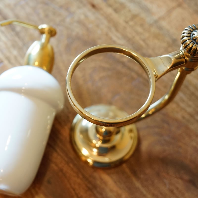 古い イタリア製 真鍮/陶器製 ソープディッシュ&amp;タンブラー お洒落 イタリア製 ソープディスペンサー おしゃれ 陶器 イタリアン