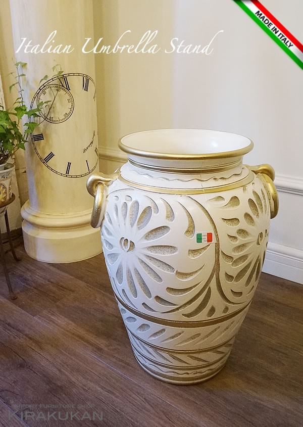 傘立て アンブレラスタンド 陶器 イタリア製傘立て イタリア ホワイト 手彩色 インテリア雑貨 傘立 玄関