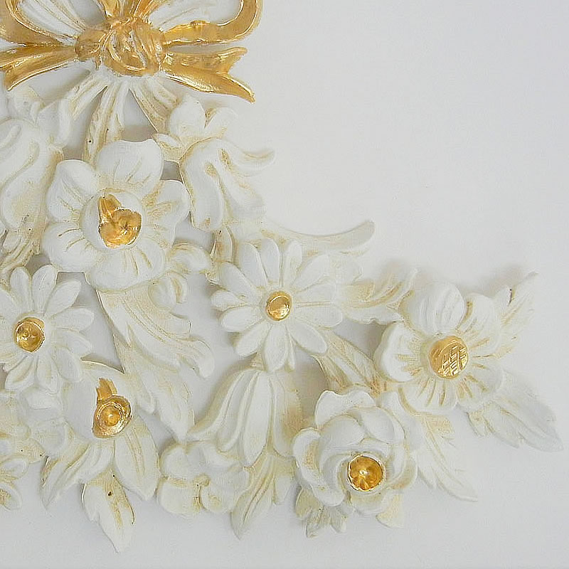 イタリア製 壁掛け 壁飾りレリーフ 花束 ブーケ アイボリー ゴールド