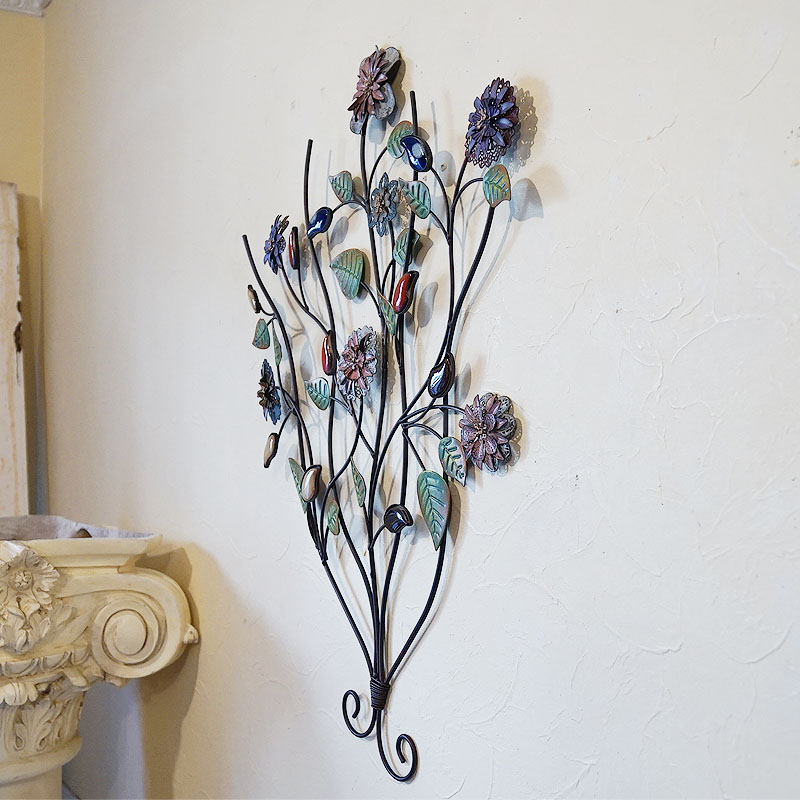 壁飾り アイアン 陶器 壁掛け インテリア雑貨 花 ウォールデコ