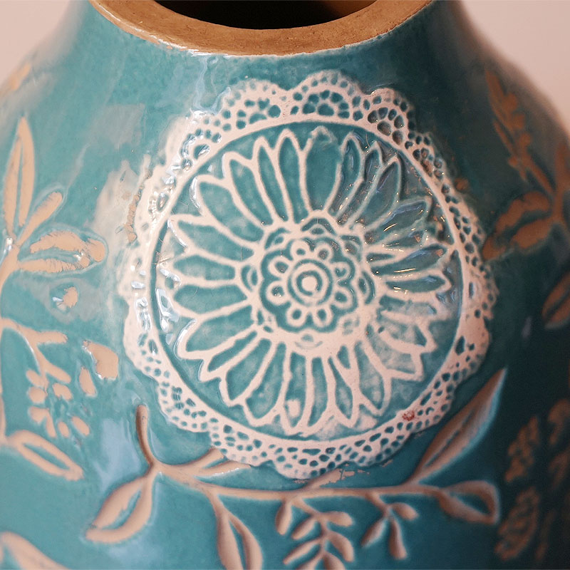 フラワーベース 陶器 花瓶 陶器製 ブルー BL インテリア 雑貨