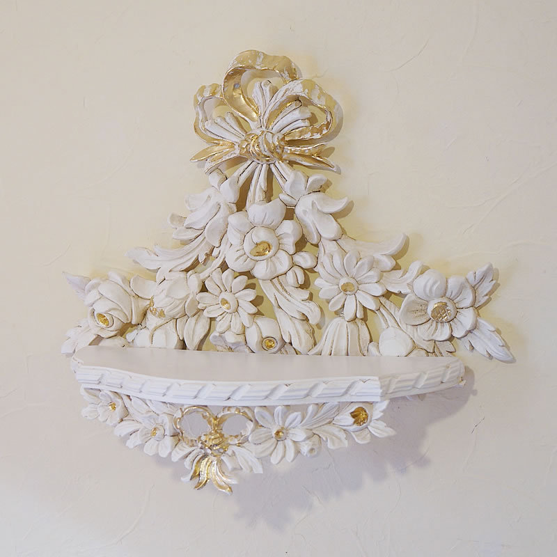 イタリア製　引き出し付壁掛けコンソール イタリア製 壁掛け 壁飾り レリーフ コンソール付 棚付 フラワー