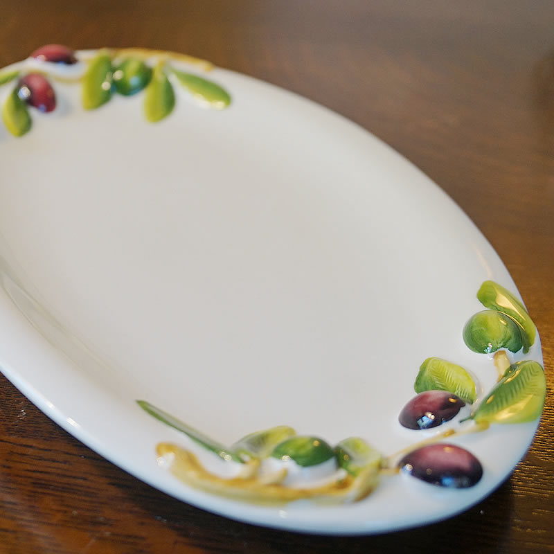 生活雑貨 オリーブ柄 パスタプレート 皿 イタリア製 陶器製 : 輸入家具