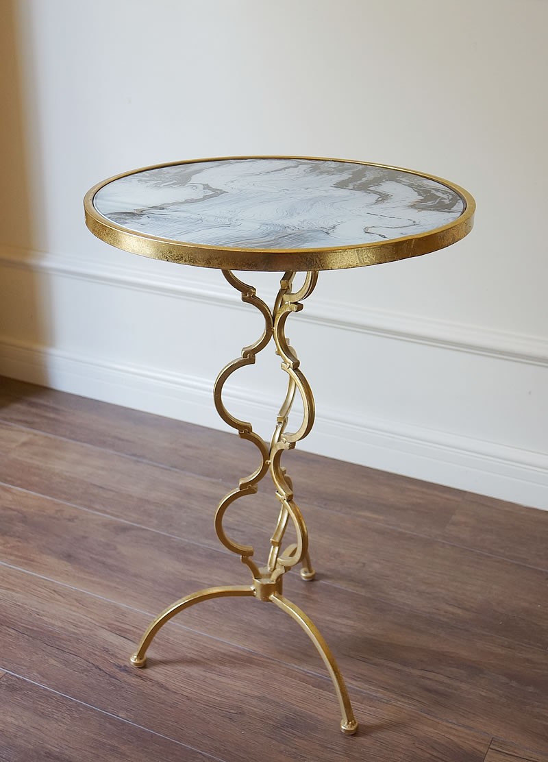 大理石風テーブルトップ コーヒーテーブル ティーテーブル ゴールド 