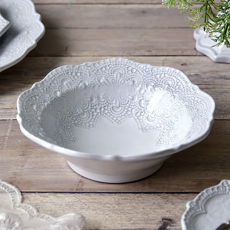 生活雑貨 ラ セラミカ メルレット ホワイト レース ボウル イタリア製