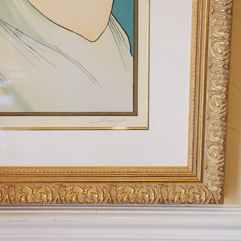 ヴィンテージ アルフォンス ミュシャ画 「羽根ペン」シルク