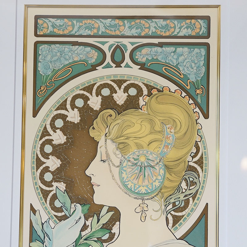 洋画 アルフォンス ミュシャ画 羽根ペン シルクスクリーン 33 300 ポスター Alfons Mucha 絵画 インテリア 壁掛け 絵画 額入り