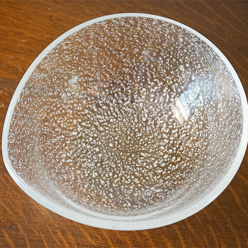 ヴィンテージ ガラス鉢 器 片口風 作家物 浅井慎平作 銀散らし仕上げ