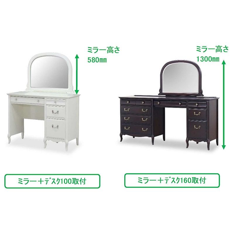 Milana-W ミラーナW ドレッサー2点セット デスク160 ミラー 送料無料