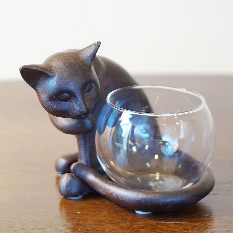 猫雑貨 ねこのグラスポット 花瓶 ボウル 可愛い おしゃれ 雑貨 ねこの置物 小物入れ 11057