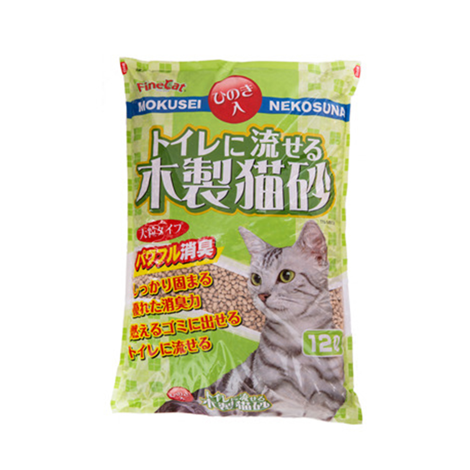 常陸化工 猫砂 トイレに流せる木製猫砂 (ひのき入/無香料) 12L×4袋