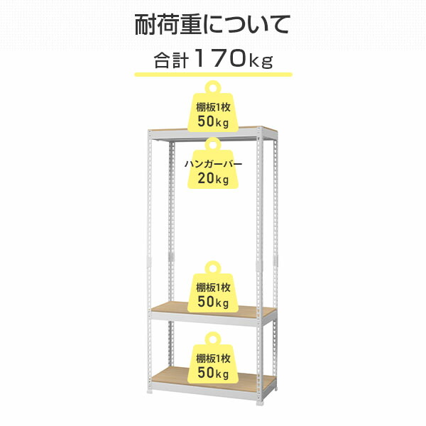 メタル＆ウッドラック ハンガーラック 棚付き 幅81 奥行41 棚3段