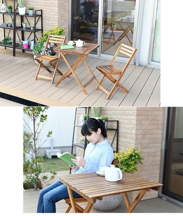 ガーデンテーブルセット 3点 木製 折りたたみ おしゃれ MST-3/MRT-3 