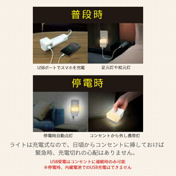 TOPLAND（トップランド） 電源アダプタ USBアダプタ ライト付き 携帯灯