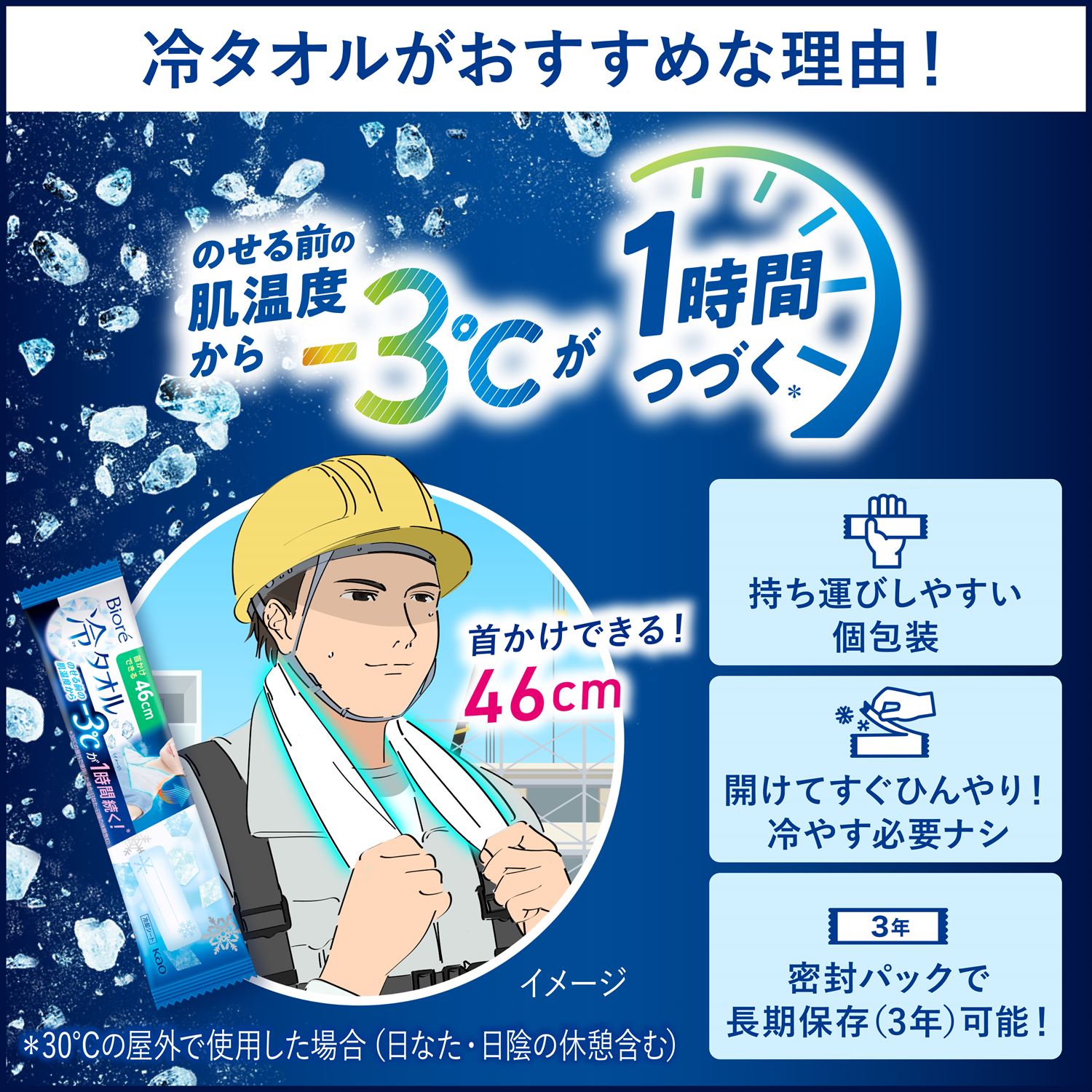 Biore ビオレ 冷タオル 無香性 5本入×24パック(120本) 個包装 日本製