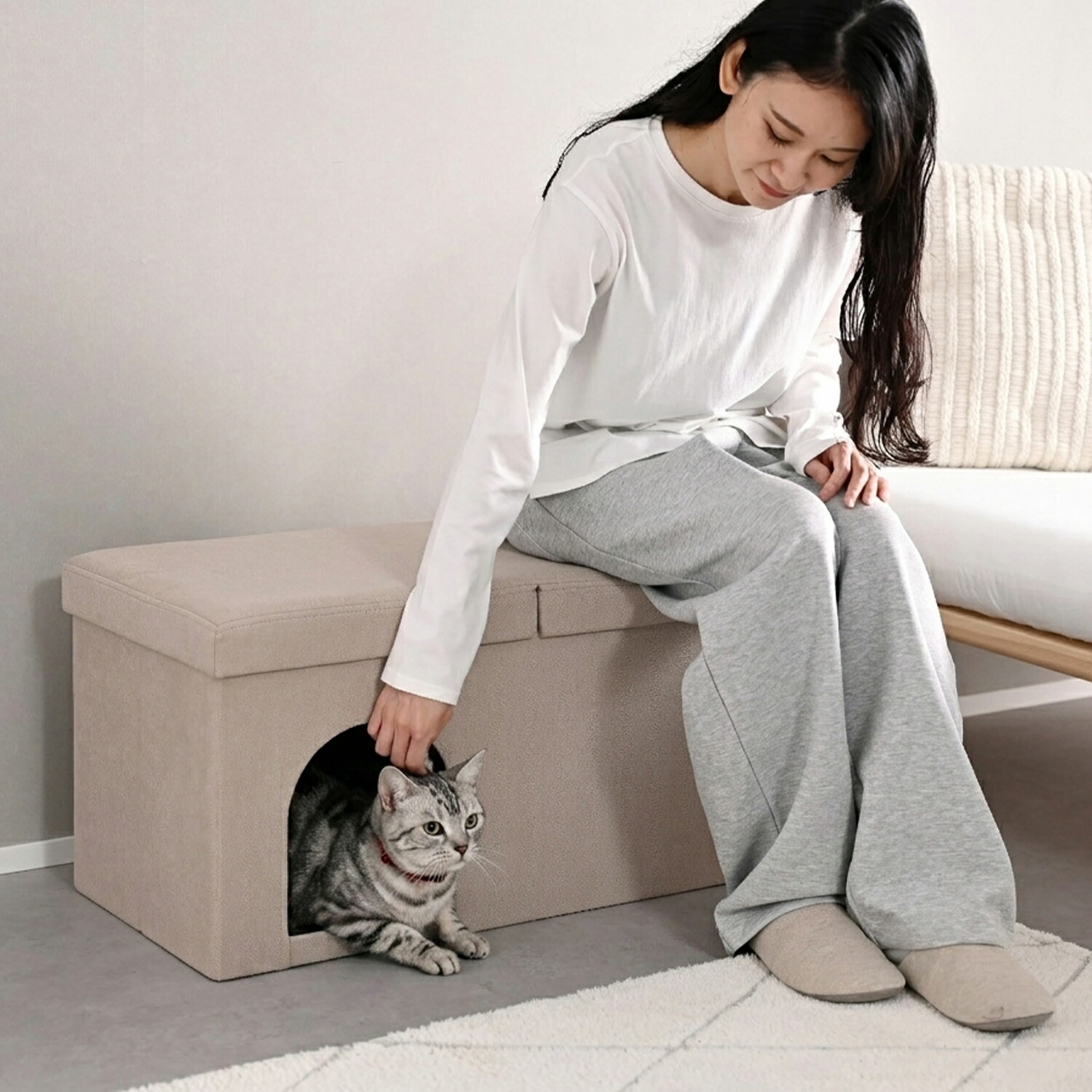 山善（YAMAZEN） ペットハウス 収納スツール キャットハウス 幅76 奥行
