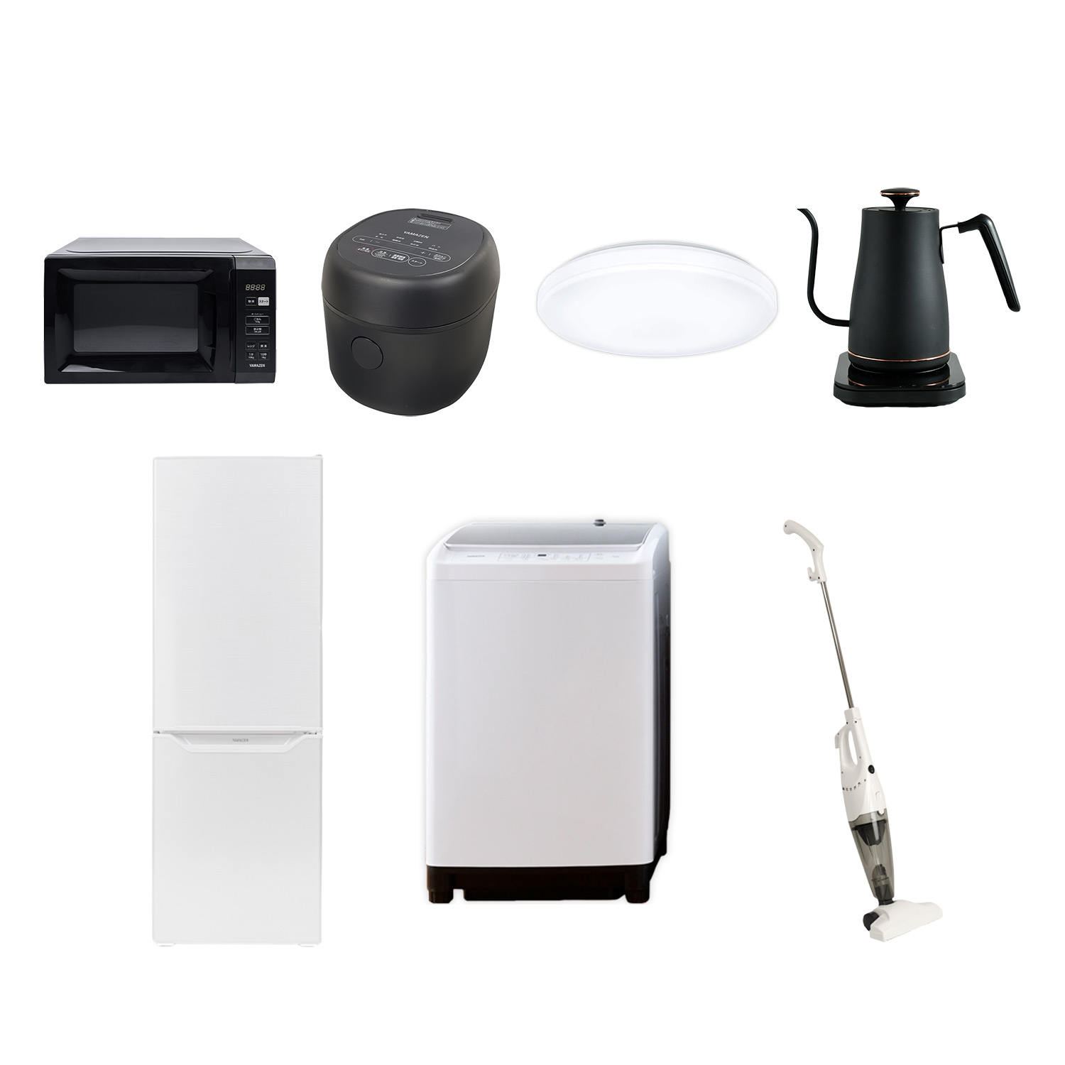 家電セット 一人暮らし 新生活 家電セット 7点セット 洗濯機 冷蔵庫 電子レンジ  炊飯器 シーリングライト  電気ケトル 掃除機 | 山善 | 02