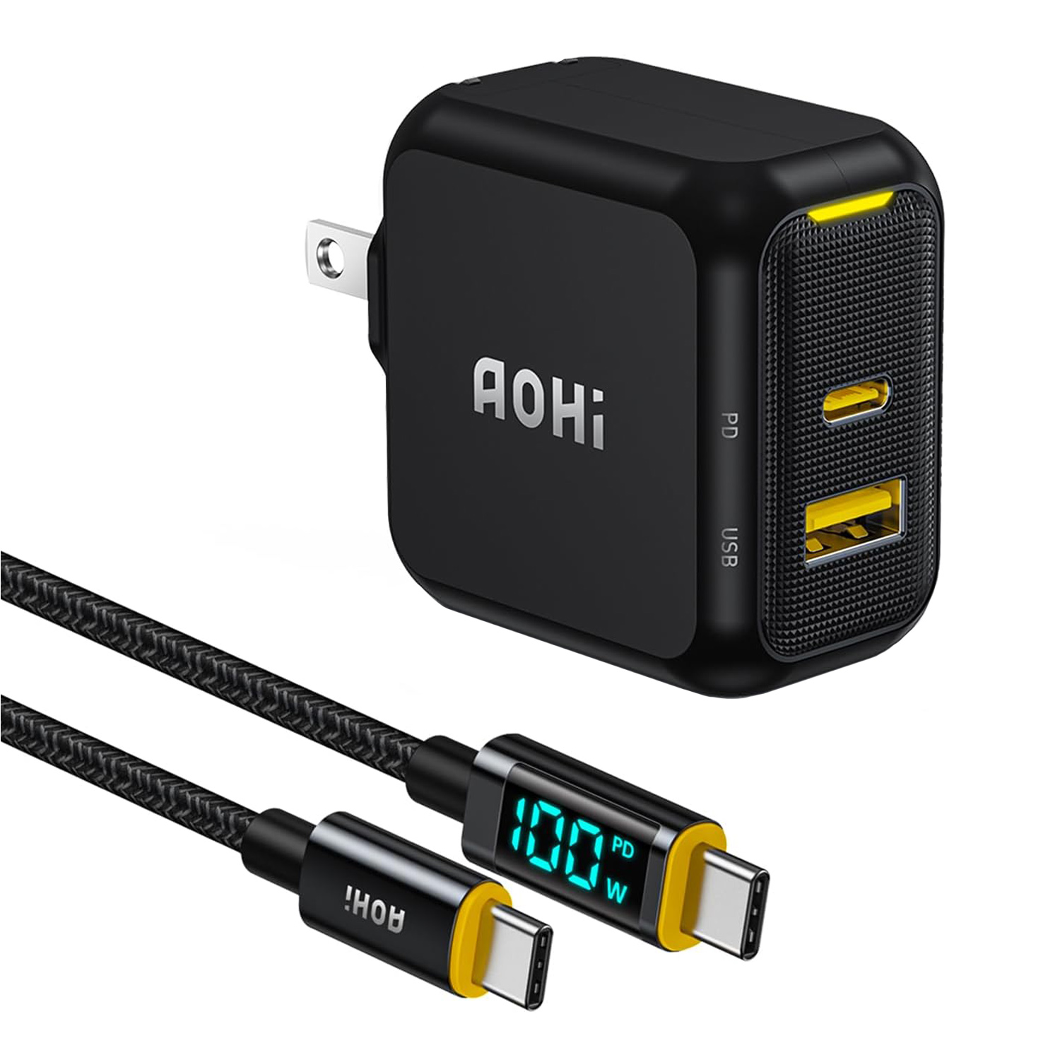 2ポート急速充電器 67W LEDディスプレイケーブル付き PD USB パワー