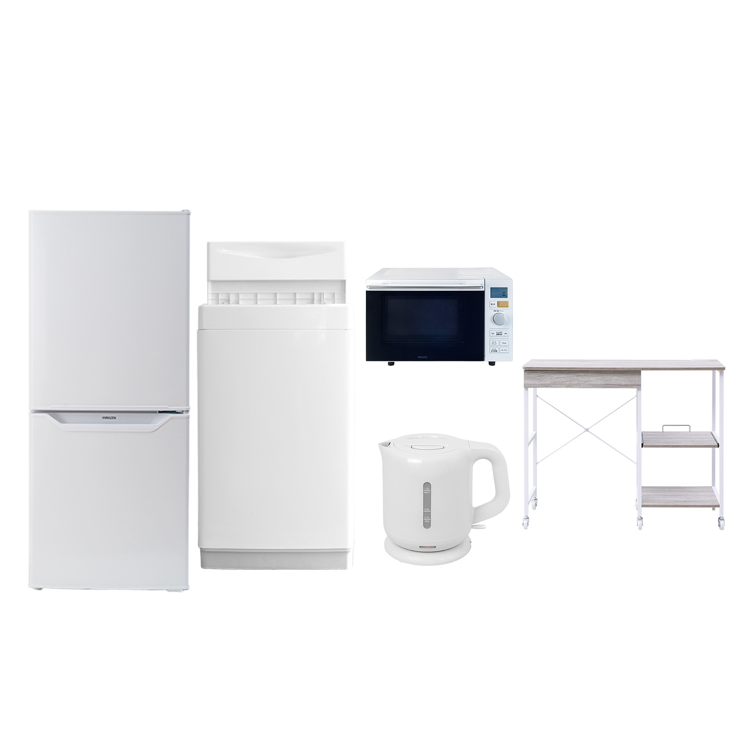 新生活家電セット 5点セット 一人暮らし (8kg洗濯機 173L冷蔵庫 オーブンレンジ 温調ケトル 家電収納ラック)  ひとり暮らし 単身赴任新 学生 入学 おすすめ   山善 YAMAZEN【送料無料】 山善（YAMAZEN） 新生活家電セット 5点セット 一人暮らし (8kg洗濯機