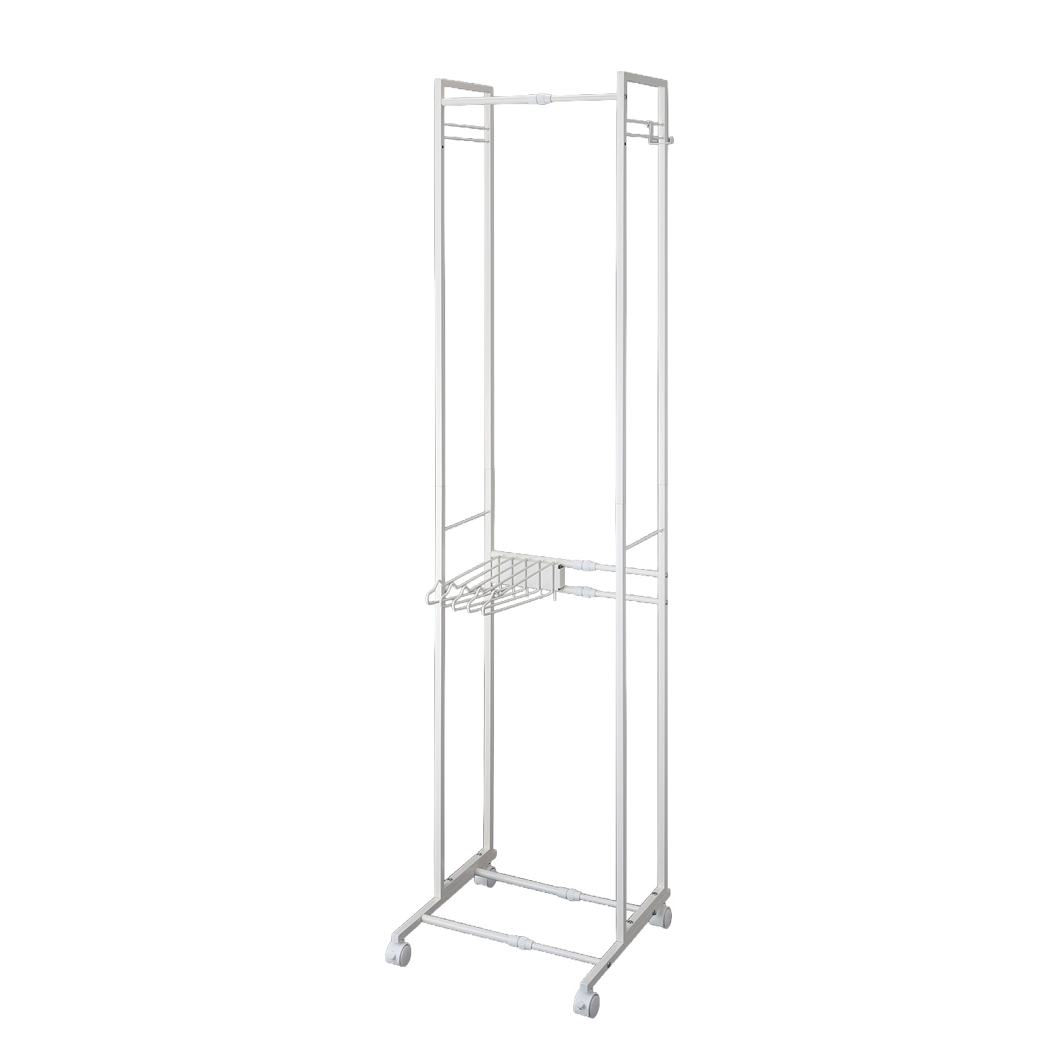 新品未開封Belca省スペース 伸縮2段ハンガーラック巾45~70cm ハンガーラック スリム 2段 スラックスハンガー付き 伸縮タイプ 幅30