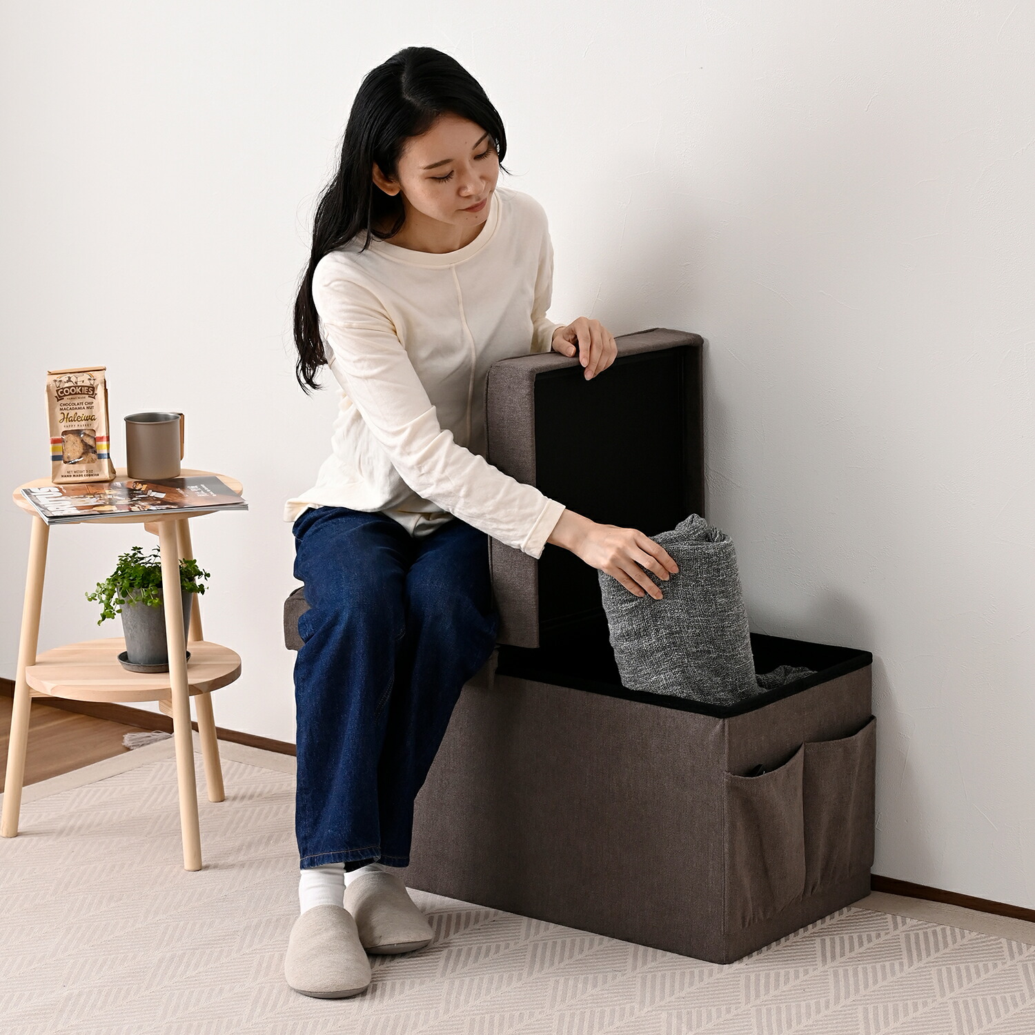 2点セット　山善　ヤマゼン　収納スツール　サイドテーブル　チェア　オットマン 山善（YAMAZEN） 収納スツール 収納ベンチ 収納ボックス 幅76 奥行38