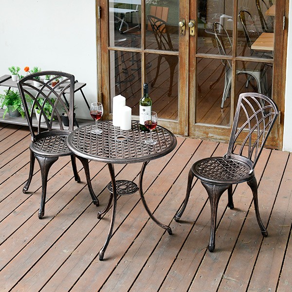 ガーデンテーブルセット ガーデンファニチャー 3点 アルミ製 雨ざらし おしゃれ KAGS-60 :Q7W89:くらしのeショップ 通販  