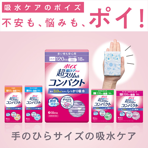 ポイズ 超肌ケアパッド コンパクト 120cc 18枚×24個 ポイズ 肌ケアパッド 超スリム＆コンパクト 多い時も安心用 120cc ( 18