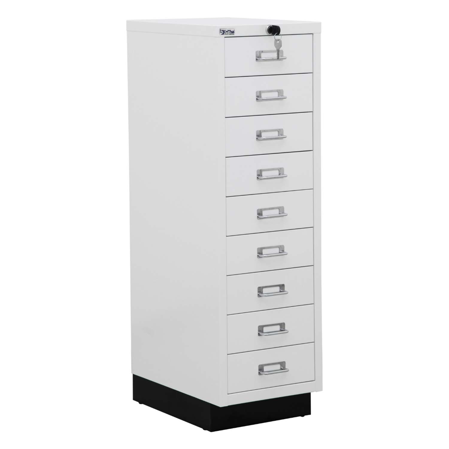 スチールキャビネット A4サイズ 9段 完成品 鍵付き ホワイト/ブラック