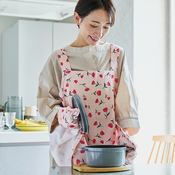 エプロン ミトン付き ポケット付き かぶるだけ 綿100％ 前掛け